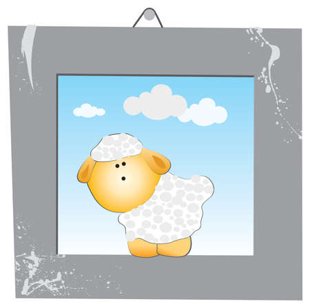 The white sheep in the gray picture frameのイラスト素材