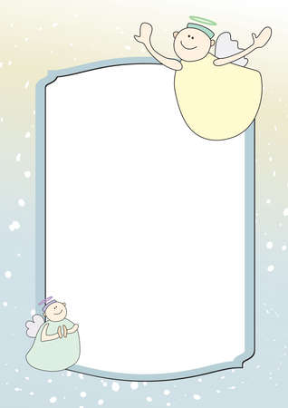 Template with two funny angels with yellow and green backgroundのイラスト素材