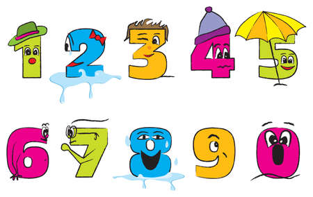 Happy colorful numbers from zero to nine with funny faces for the childrenのイラスト素材