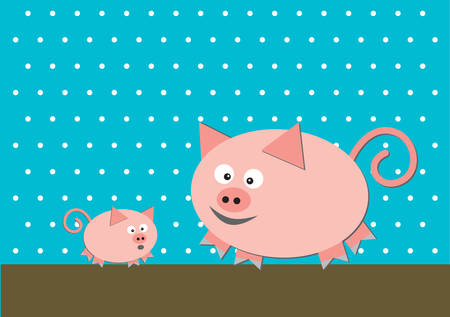 Two funny pigs on turquoise backgroundのイラスト素材