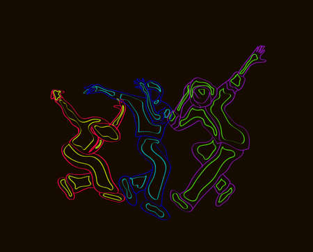 Silhouettes of active youth. Youth dancing on a dark background. youth activismのイラスト素材