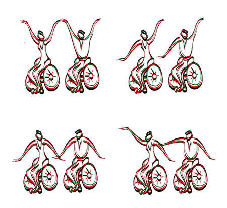illustration for inclusion. Dance of a woman and a man in a wheelchair. dance set. Isolated on white background.のイラスト素材