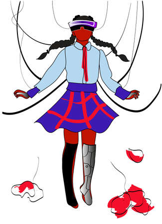 illustration of a girl from the future. Science fiction. A girl with a prosthetic leg. cyberpunk illustrationのイラスト素材