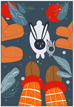 Merry Christmas and Happy New Year! cute vector illustration of a festive Christmas tree, Christmas tree toys,Santa Claus,little girls,bullfinches . Drawings for card,poster,bannerのイラスト素材