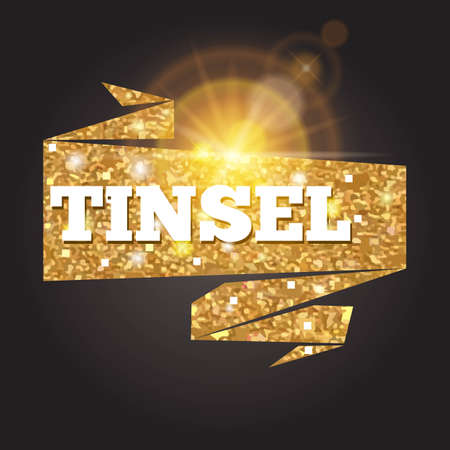 Gold ribbon with bright sequins. Large solar flare, glow, holiday, ornaments for design. Vector illustrationのイラスト素材