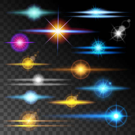 Realistic Reflections colorful collection items. Light effect Transparent background. Vector illustration.のイラスト素材