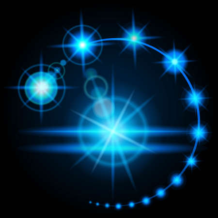 Realistic effect flare glow, the brightness of the artificial light source. The electrical discharge energy. Vector illustration.のイラスト素材