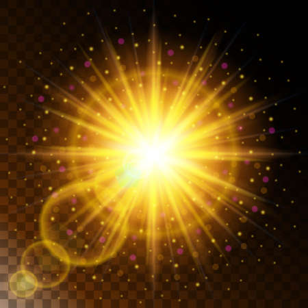 Set of glowing light effect star, the sunlight warm yellow glow with sparkles on a transparent background.のイラスト素材