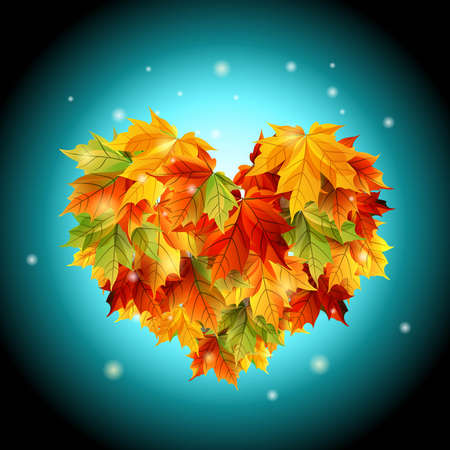 Vector heart of osennikh leaves on a blue background. Illustration of web design templateのイラスト素材