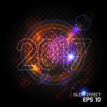Bright abstract design for Christmas and New Year, Letter glow effect, the effect of the bright dust explosion on transparent black background. Vector illustration.のイラスト素材