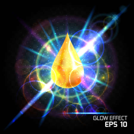 Luxury background with gold dripping oil, honey, bright iridescent in the rays of blue light effect lens, bright yellow color.のイラスト素材