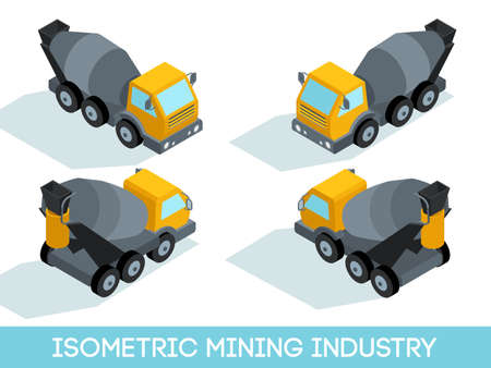 Isometric 3D mining industry icons set 6 image of mining equipment and vehicles isolated vector illustration.のイラスト素材
