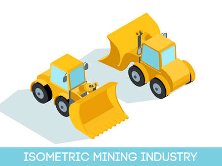 Isometric 3D mining industry icons set 7 image of mining equipment and vehicles isolated on a light background vector illustration.のイラスト素材