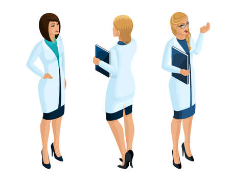 Isometry of a woman medical workers, a doctor, surgeon, nurse, beautiful in medical gowns.のイラスト素材
