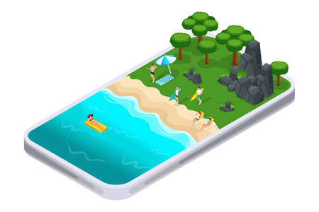 Isometrics rest on nature, rock, mountains, stones, grass, landscape, girls sunbathe. The concept of...