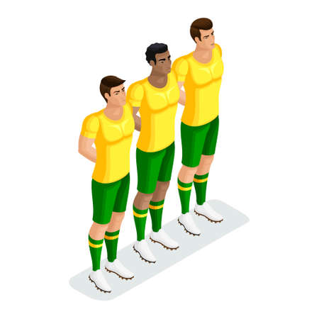 Isometric players football stand out, men of different in one team. Football matchのイラスト素材