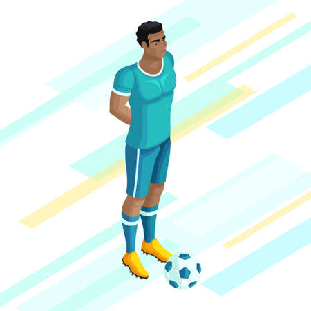Isometrics Soccer player on a beautiful background of. Playing football, a player is worth a hymn. Colorful concept of the.のイラスト素材