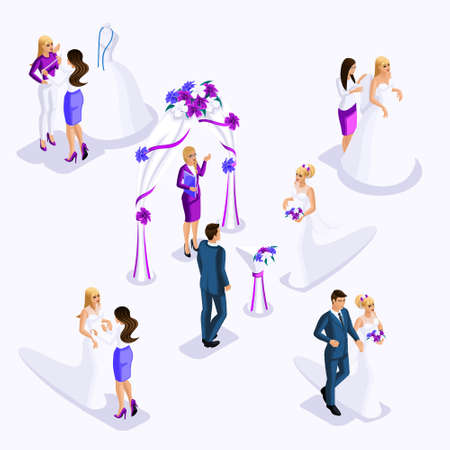 Isometry is an exit wedding ceremony, the bride and groom. preparation of the bride for the wedding, sewing workshop design dresses, expensive atelier.のイラスト素材