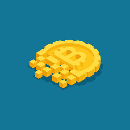 Isometric concept with ico blockchain concept, bitcoin, cryptocurrency infographic on the topic Bitcoin, mining, startup project vector illustration.のイラスト素材