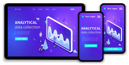Website Template Landing page Isometric concept analytical data collection, Teamwork. Easy to edit and customize, Responsive ui ux.のイラスト素材