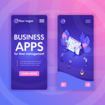 Website mobile design templates, for business analysis, virtual technologies. Vector illustration concepts for smartphone app.のイラスト素材