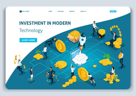 Website Template Landing page Isometric concept investment in modern technology, investors carry money to the investment group. Easy to edit and customize.のイラスト素材