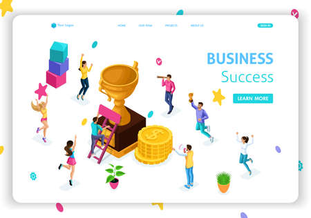 Website Template Landing page Isometric concept business success, leadership, awards, career, successful projects, goal. Easy to edit and customize.のイラスト素材