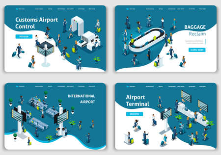 Set of Website templates, Concept Airport, lounge, baggage claim, terminal, passengers. Vector illustration concepts for website.のイラスト素材