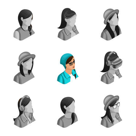 Quality Isometry, 3D active girl informal, set avatars, sets of non active different avatars for social networks.のイラスト素材
