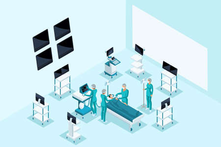 Qualitative Isometry, medical characters, operating, surgeons do surgery to the patient. The concept...