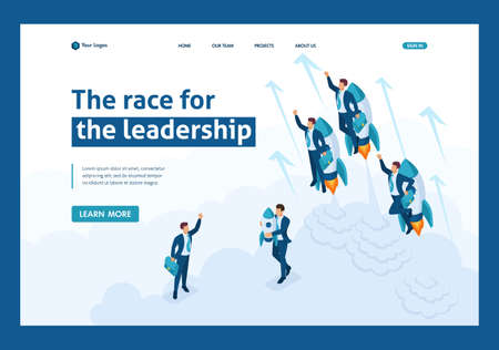 Isometric The concept race for leadership, competition of young successful businessman. Website Template Landing page.のイラスト素材