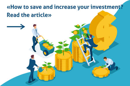 Isometric Bright Template banner article save and increase investment, capital, income growth.のイラスト素材