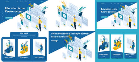 Set Template article, Landing page, app design, Isometric education and coaching is the key to...
