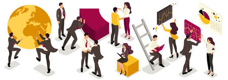 Set of vector businessmen in costumes with emotions while driving. Manager, employee, recruiter, big boss, business lady.のイラスト素材