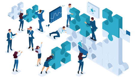 Isometric set of characters, young entrepreneurs working on the project.のイラスト素材