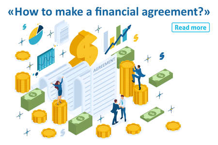 Isometric Template banner article concept of creating a financial agreement, partners conclude an agreement.のイラスト素材