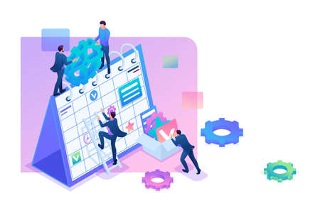 Isometric Businessmen make a business plan for the next month. Concept for web design.のイラスト素材