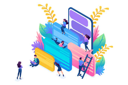 Isometry the concept Testimonials and comments client. Concept for web design.のイラスト素材