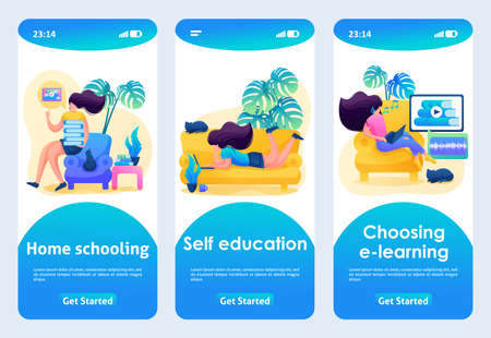 Mobile app design, template. 2D character. Home schooling, self-education, audiobooks.のイラスト素材