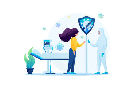 Communication with loved ones during treatment of a viral infection. Flat 2D. Vector illustration web design.のイラスト素材