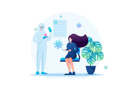 Virus vaccine. Signature of the vaccination document. Flat 2D. Vector illustration web design.のイラスト素材