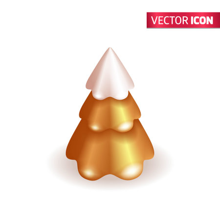 Realistic 3D Isometric illustration, Cartoon. Christmas trees in snow. Abstract decorative festive conical shape tree. Isolated on white background. Vector icons for websiteのイラスト素材