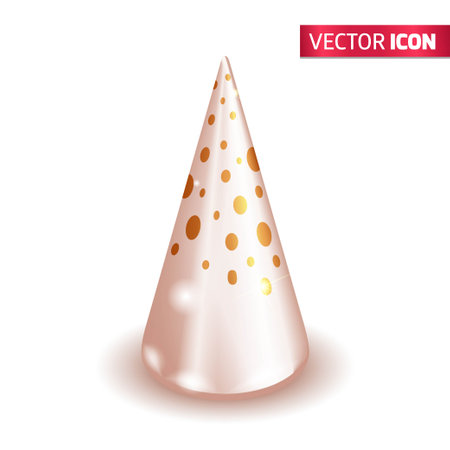 Realistic 3D Isometric illustration, Cartoon. Christmas tree in snow. Abstract decorative golden New Years conical shape tree. Isolated on white backgroundのイラスト素材