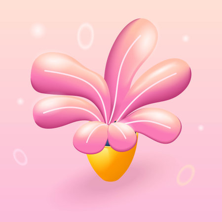 Trending 3D Isometric, cartoon icon. Beautiful indoor flower with pink leaves in a yellow pot. Vector illustration for websiteのイラスト素材