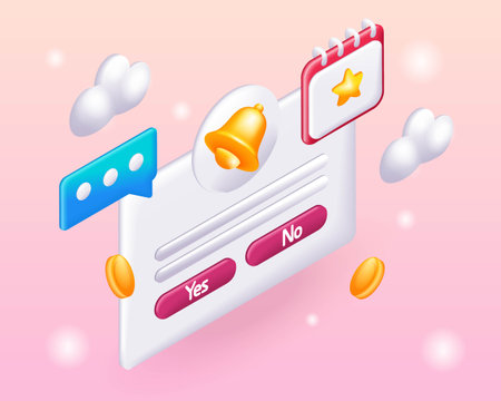 Trending 3D Isometric, cartoon illustration. Email marketing, online advertising concept. Notifications. Vector icons for websiteのイラスト素材