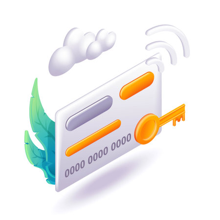 Trending 3D Isometric, cartoon illustration. Credit card security concept. Vector icons for websiteのイラスト素材