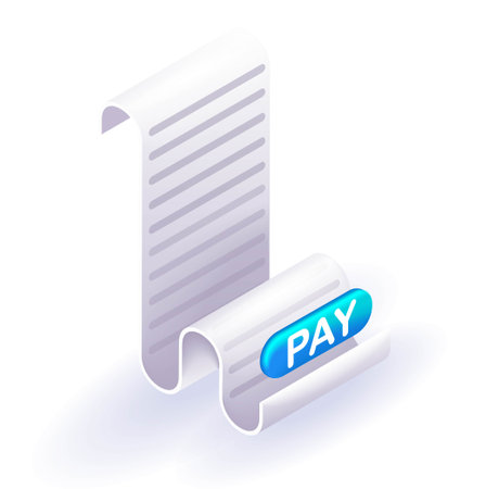Isometric 3D icon receipt for payment. Utility bill, electricity bill, gas bill. Cartoon minimal style. Vector for websiteのイラスト素材