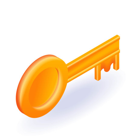 Isometric 3D icon golden key. The concept of data protection. Cartoon minimal style. Vector for websiteのイラスト素材