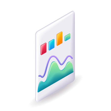 3D Isometric. Cartoon icons. Large chart with growth and fall indicators. Sales, increase money. Vector illustrationのイラスト素材