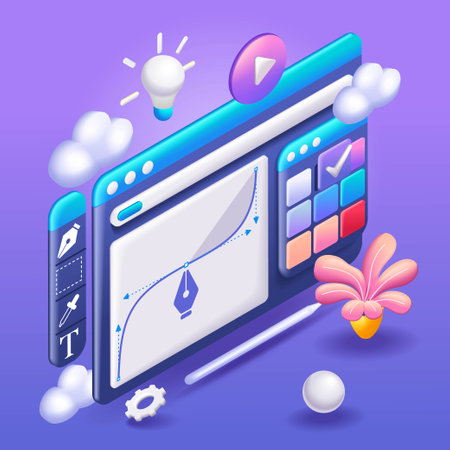 3D Isometric illustration, Cartoon. Display with vector design program. Vector graphics, graphic design. Vector icons for websiteのイラスト素材